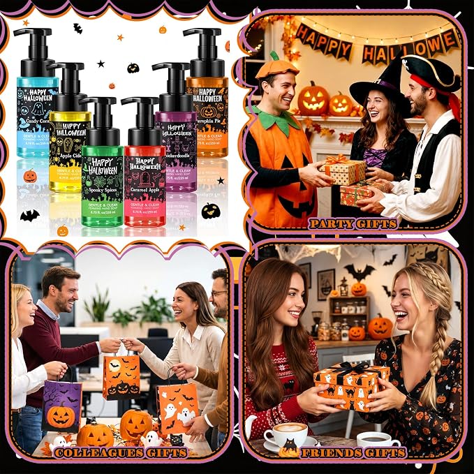 6 Pack Halloween Foaming Hand Soap with Pump Care Moisturizing Liquid Gentle Scented Hand Wash Gifts Spooky Happy Halloween Celebration Party Favors Decorations