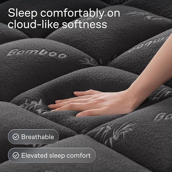 Niagara Sleep Solution Ultra Soft Full XL Size Mattress Topper - Rayon Derived from Bamboo Pillow Top Mattress Pad for Back Pain Relief - Naturally Cooling for Hot Sleepers, Dark Gray