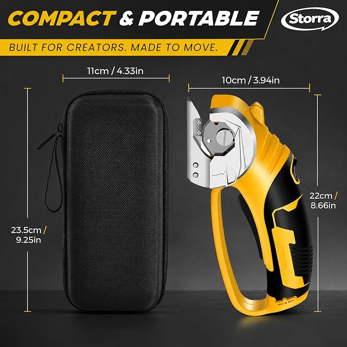 Cordless Electric Scissors, Rechargeable Cardboard Cutter, Rotary Fabric Cutter for Fabric, Carpet, Leather, Plastic & Packaging Materials, Safety Lock, LED Light, USB-C Charging, 75 Min Runtime