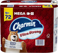 Charmin Ultra Strong Toilet Paper Mega Rolls, 4" x 3-15/16", White, 220 Sheets Per Roll, Pack Of 18 Mega Rolls