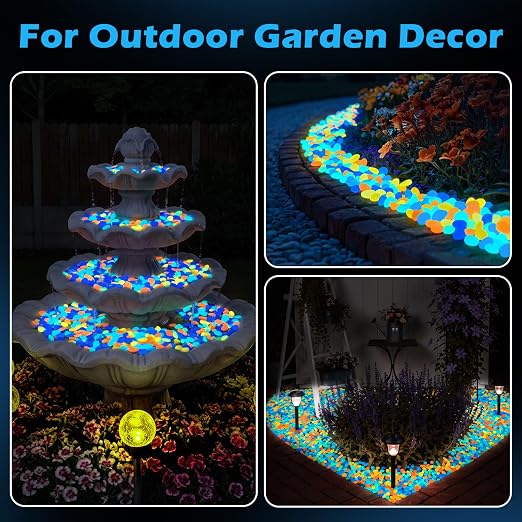 NAMTSO Multi Glow in the Dark Rocks Outdoor Garden Decor, 200 pcs, 0.95 lbs | Large 0.6"-1.1"/pc, Resin Glowing Pebbles, Luminous Stones for Landscaping, Patio, Backyard, Lawn, Aquarium & Fish Tank Decor