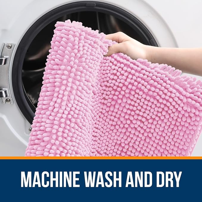 OLANLY Bathroom Runner Rugs 44x24, Extra Soft Absorbent Chenille Bath Rugs, Rubber Backing Quick Dry, Machine Washable Long Bath Mats for Bathroom Floor, Tub and Shower, Home Decor Accessories, Pink