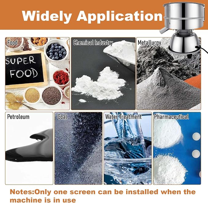Automatic Powder Sifter Machine, 30 Mesh 50 Mesh Stainless Steel Sieve Shaker, 110V Vibrating Sifter for Flour & Powder, 2 Screens Included