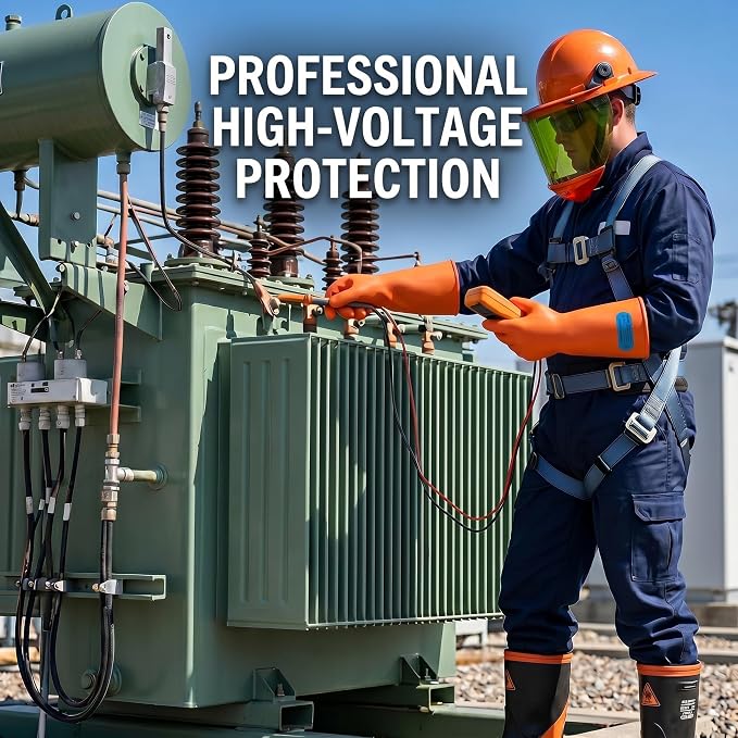 Class 3 Insulated Gloves, ASTM D120, 26500V, 1 Pair, Yellow | High voltage dielectric rubber gloves for linemen & electricians. Electrical safety PPE, arc flash protection.