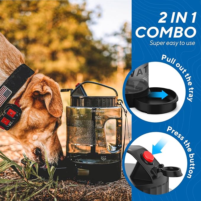 lesotc Portable Dog Travel Water Bottle, 77oz Large Travel Water Bowl for Dogs Camping Hiking Beach Hunting Essentials, Big Pet Bottles Bowl Water Dispenser for On The Go Park Car Walking Accessories