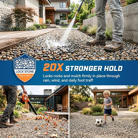 Mulch and Rock Glue for Landscaping with Electric Sprayer, 1 Gallon Ready-to-Use Gravel Glue, Weather-Resistant Outdoor Mulch Binder for Pea Gravel, Pebbles, River Rock, Patios, Gardens, Walkways