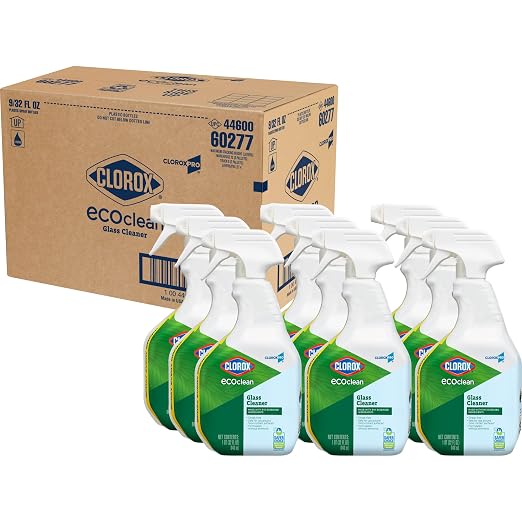 CloroxPro Clorox EcoClean Glass Cleaner Spray Bottle, 32 Fluid Ounces, Pack of 9 (Package May Vary)