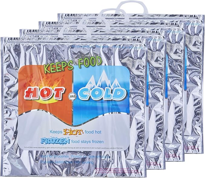 Superio Hot and Cold Insulated Bags for Food Delivery, Grocery Shopping Bags, Food Storage for Hot and Frozen Food for Travel, Disposable Cooler Bag, Reinforced Thermal Lunch Bag (4, 20"x19")