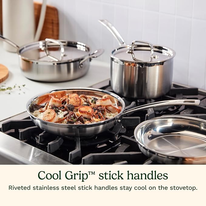 Cuisinart 15-Piece Cookware Set, MultiClad Pro Triple-Ply Stainless Steel Cookware Set, Heat Surround Technology, Cool Grip Stick Handles, Oven Safe up to 500F, MCPS-15N, Silver