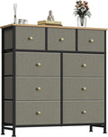 OLIXIS 9 Drawer Storage Dresser with Wood Top - Wide Fabric Chest Organizer for Bedroom, Closet, Living Room,Tower Cabinet, TV Stand, Hallway Entryway Furniture,Dark Green