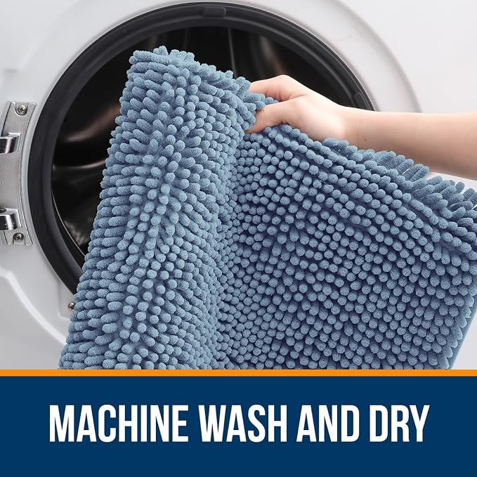 OLANLY Bathroom Rugs 34x21, Extra Soft Absorbent Chenille Bath Rugs, Rubber Backing Quick Dry, Machine Washable Bath Mats for Bathroom Floor, Tub and Shower, Home Decor Accessories, Airy Blue