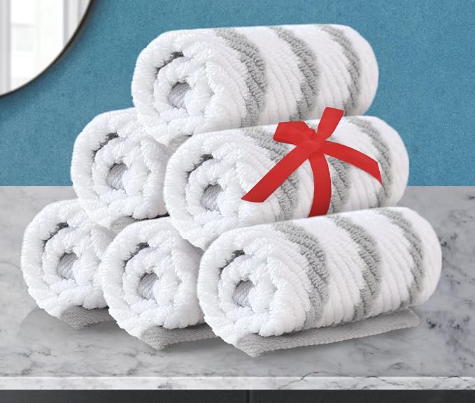 VOOVA & MOVAS Wash Cloths 4PC, 100% Cotton, 13x13 in, Gray White | Thick, Quick Dry, Soft, Absorbent, Dorm Room Essentials, Great For Bathroom, Travel, Gym