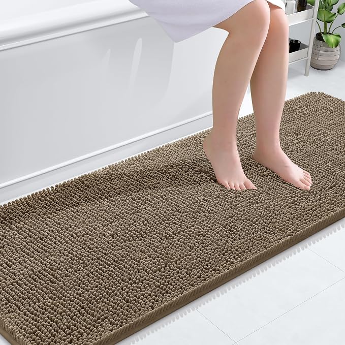 OLANLY Bathroom Runner Rugs 70x24, Extra Soft Absorbent Chenille Bath Rugs, Rubber Backing Quick Dry, Machine Washable Long Bath Mats for Bathroom Floor, Tub and Shower, Home Decor Accessories, Tan