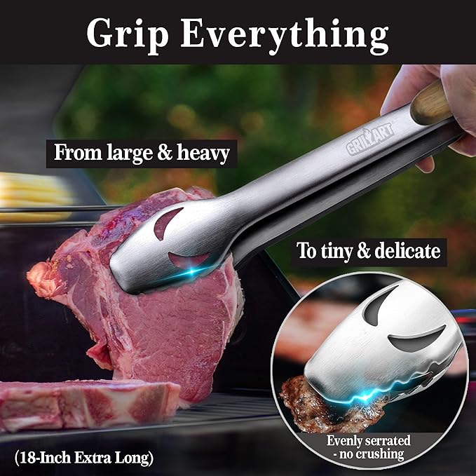 GRILLART BBQ Tools Grill Tools Set -18Inch Grilling Tools BBQ Set - Grill Accessories w/BBQ Tongs, Spatula, Fork, Brush- Stainless Grill Kit Grilling Set - Gift Ideas BBQ Accessories Gifts for Men Dad