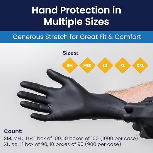 Adenna Dark Light 9 mil Nitrile Powder Free Exam Gloves (Black), Large - Box of 100 (DLG676)