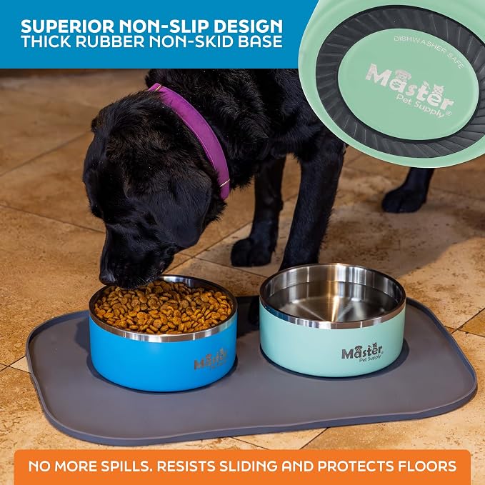 Master Pet Supply Stainless Steel Dog Bowls - 64 oz, Heavy Duty - Pistachio, Double Wall Extra-Thick Insulated, Non-Slip Pet Water Bowl for Dogs, Cats & Pets, Anti Rust Metal, Dish Washer Safe