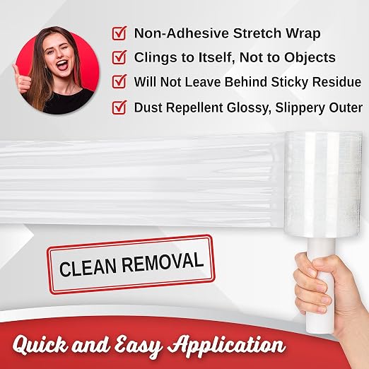 2 Pack Industrial Strength Mini Hand Stretch Wrap 5" 1000 Ft Roll 80 Gauge Thick, Shrink Wrap Roll for Moving Supplies, Furniture, Pallets, Plastic Wrap for Packing, Heavy Duty Stretch Film