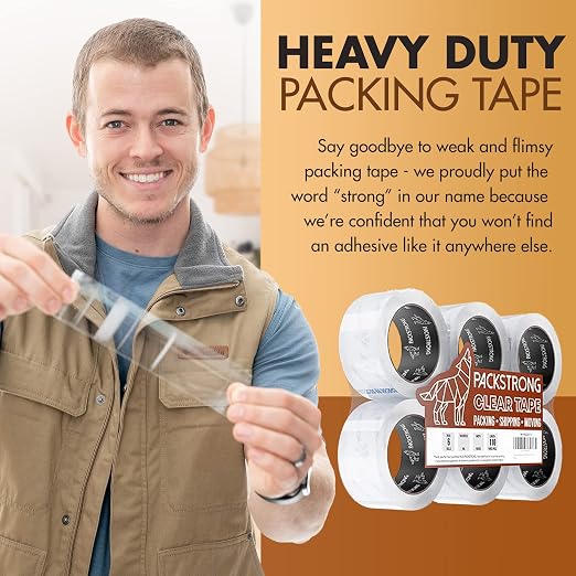 Packstrong Industrial Grade Clear Packing Tape 12 Rolls - 110 Yards per Roll - 2" Wide x 2 mil Thick, Acrylic Adhesive Tape for Box Office Moving Packaging Shipping