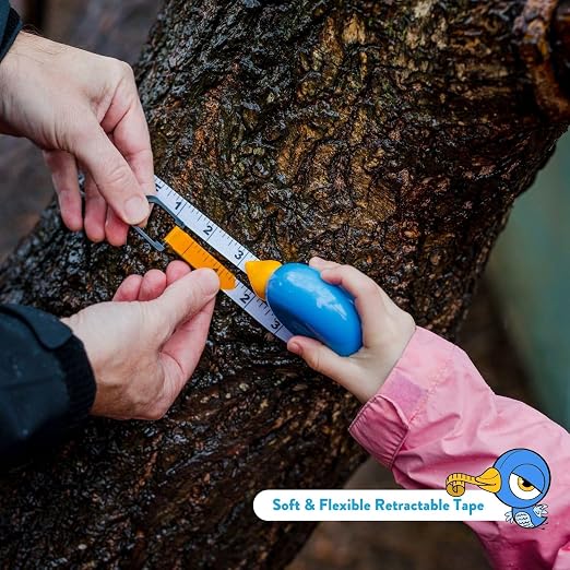 Handy Famm Kids Tape Measure – 8ft Blue Bird Retractable Measuring Tape with Level & Protractor, STEM Montessori Tool, Toddler Safe, Gift for Boys & Girls Ages 3+