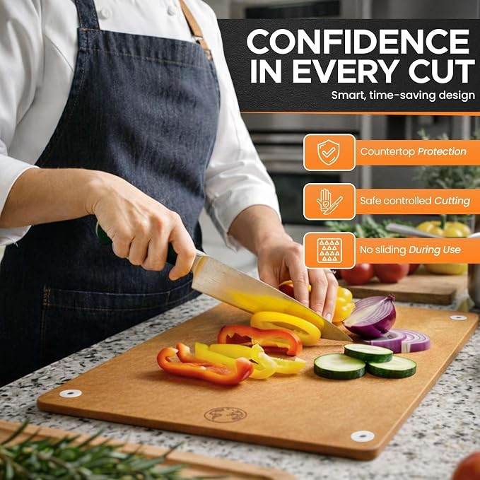 Earth’s Dreams Composite Wood Cutting Board 17” x 12” - Tan, Chopping Board | Extra Large, Non-Toxic, Dishwasher Safe, Knife-Friendly, Heavy-Duty Kitchen & Charcuterie Board
