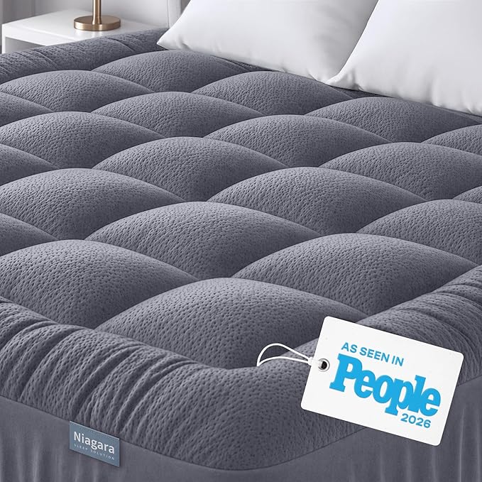 Niagara Sleep Solution Ultra Soft California King Size Mattress Topper - Rayon Derived from Bamboo Pillow Top Mattress Pad for Back Pain Relief - Naturally Cooling for Hot Sleepers, Gray