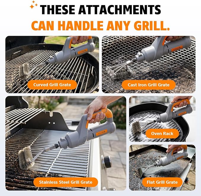 Electric Grill Brush BBQ Cleaner - Grill Cleaner, Grill Brush for Outdoor Grill, BBQ Grill Brush, 940 RPM Electric Grill Cleaner, 3 Speed Modes, Compatible with Weber, Char-Broil, Traeger & More