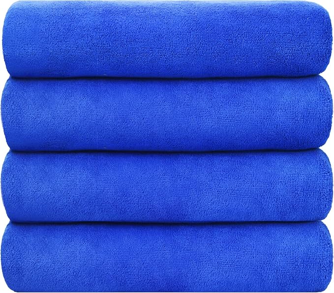 JML Microfiber Bath Towels, 30" x 60", Pack of 4, Dark Blue | Soft, Absorbent, Quick Dry, Use for Hair Wrap, Shower, Fitness, Sport, Yoga