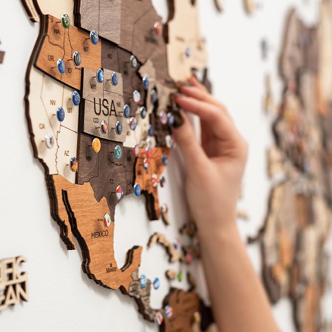 ENJOY THE WOOD 3D Wood World Map Wall Art Large Wall Décor - World Travel Map - Any Occasion Gift Idea - Art for Home & Kitchen or Office (2XL, Multicolor)