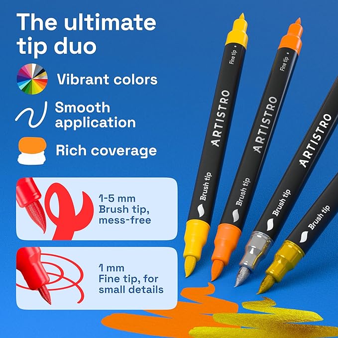 ARTISTRO Acrylic Paint Pens With Storage Bag for Calligraphy - Markers With Brush and Fine Precision Tips - Multisurface Painting for Fabric, Rock, Glass, and More