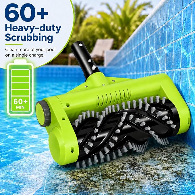Sepetrel Electric Pool Brush Head, Cordless Motorized Pool Scrubber for Inground & Above Ground Pools, IPX8 Waterproof Shaftless Magnetic Drive Roller Brush for Waterline & Wall Cleaning