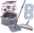True & Tidy True Clean Spin Mop & Bucket System – Dual Compartment Design for Clean & Dirty Water, 360° Swivel Mop Head, Built-in Scrubbing Brush, Stainless Steel Handle & 2 Reusable Microfiber Pads
