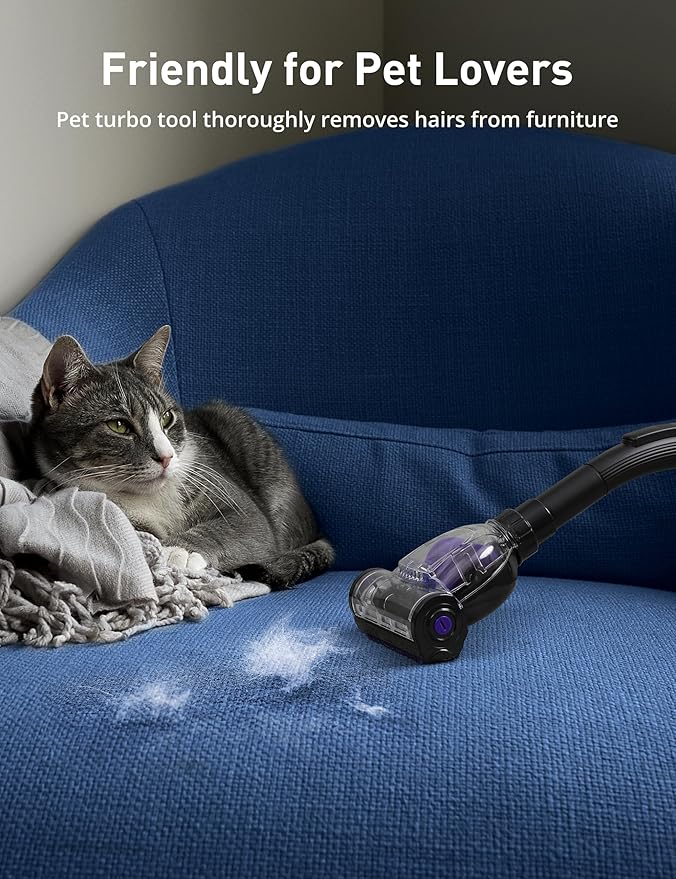 Canister Vacuum Cleaner, 1400W Bagless Vacuum Cleaner, Multi-Cyclonic 5 Stage Filtration, 2 Anti-Allergen HEPA Filters, 3.5QT Dust Cup, 4 Tools, Corded Vacuum for Hard Floor, Carpets, Pet Hair, Purple