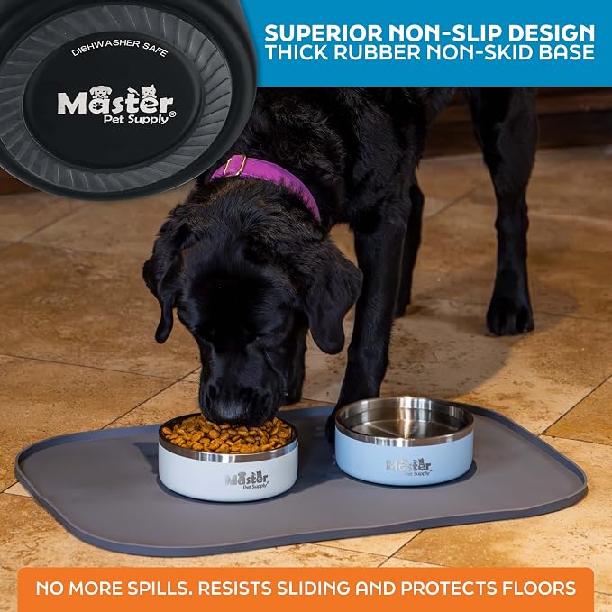 Master Pet Supply Stainless Steel Dog Bowls - 25 oz, Heavy Duty - Black Velvet, Double Wall Extra-Thick Insulated, Non-Slip Pet Water Bowl for Dogs, Cats & Pets, Anti Rust Metal, Dish Washer Safe