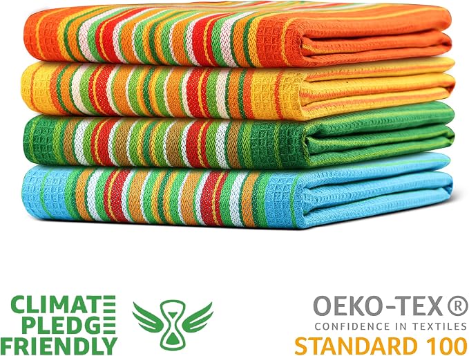 Urban Villa Kitchen Towels 100% Cotton Dish Towels for Kitchen(Set of 4)20”x30” Dish Cloths Highly Absorbent Kitchen Linen Set with Hanging Loop Perfect for Drying Dishes Cleaning Towels -Multi Color