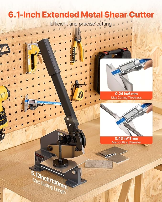 VEVOR Sheet Metal Shear, 6 in Manual Hand Plate Shear, Heavy Duty Mounting Type Sheet Cutter with Solid Steel Frame, High Precision, Extended Handle for Cutting Steel, Copper, Rebar, and Aluminum