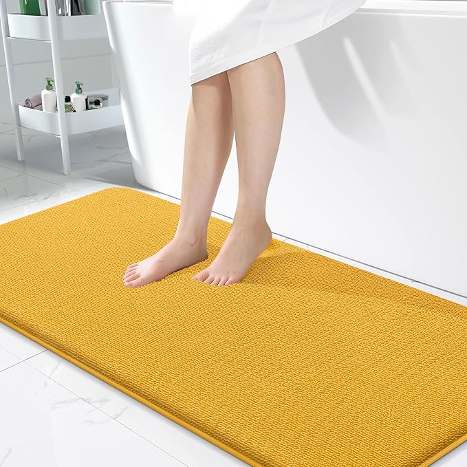 OLANLY Memory Foam Bathroom Runner Rugs 47x24, Long Bath Mat, Golden Yellow | Soft Quick Dry Bath Mats, Non-Slip, Absorbent Machine Washable Mat for Bathroom Floor, Tub and Shower, Home Decor Accessories