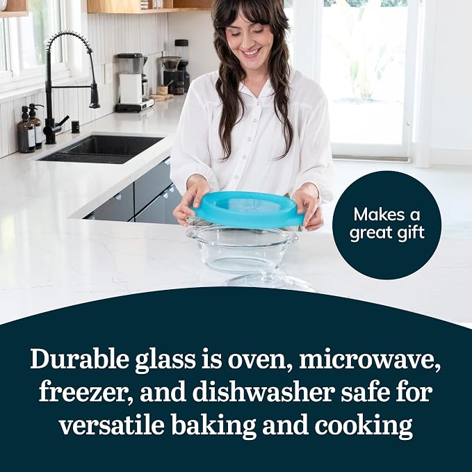 Libbey Baker’s Premium 3 Piece Glass Baking Dish Set, Stackable, Space Saving Casserole Dish with Lid Set, Baking Glassware for Casseroles, Desserts