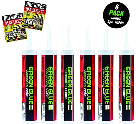 Green Glue Noiseproofing Sealant Caulk - Pack of 6 Tubes (28 oz Each) - with Cleanup Wipes