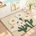 LUMI Bathroom Rugs Cute Daisy, Soft Absorbent Square Bath Mat Non-Slip, Machine Washable Quick Dry Beige Luxury Rug Flower for Kids Room, Bathtub, Home Decor, 32"x32"