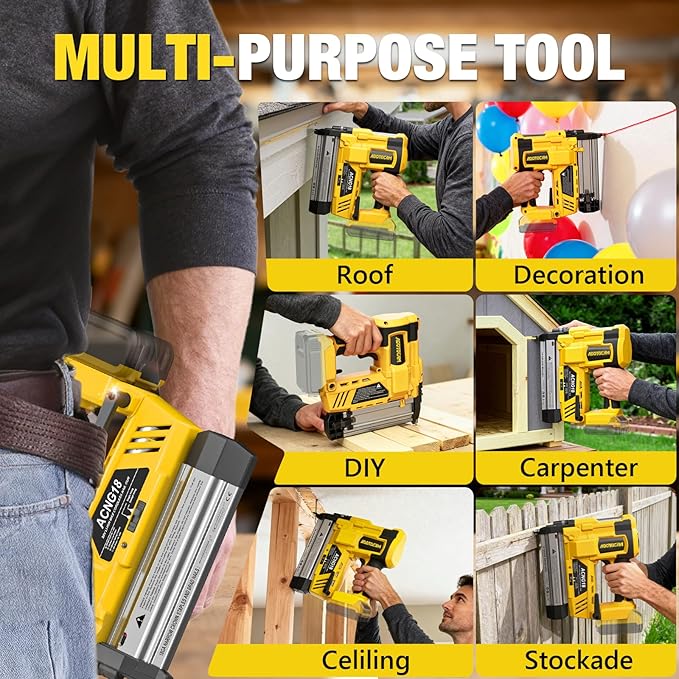 Cordless 2" Brad Nailer Compatible with DeWalt 20V Battery(No Battery), 2 in 1 Electric Nail Gun/Staple Gun,18GA Nail Gun Battery Powered with 1000 Nails/Staples for Woodworking & Home Improvement
