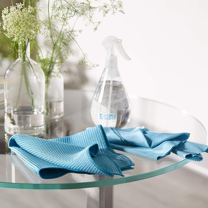 E-Cloth Window Cleaning Cloth Kit - Reusable Durable Towels, Washable & Long Lasting, Glass Cloth for Windows, Mirrors, Cars, Lenses & Screens, Streak Free Shine, Microfiber - Alaskan Blue