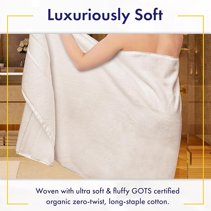 Alusa Home 100% Organic Zero-Twist Cotton Towels - GOTS Certified Luxury Bath Towels - Ultra Soft & Plush 700GSM Long-Staple Cotton - 6 Piece Towel Set (White)