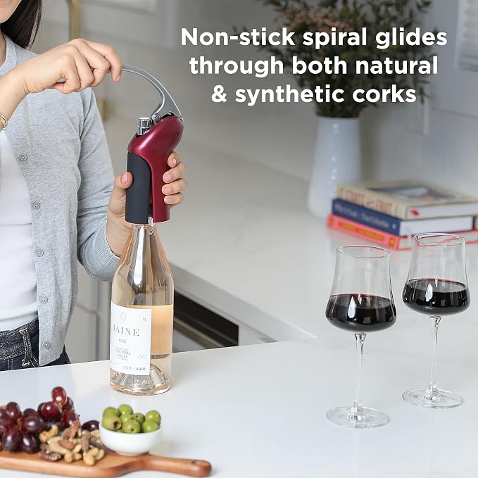 Rabbit Vertical Corkscrew Wine Opener with One-Pull Design, Foil Cutter Included, Easy to Use Manual Lever, Durable Stainless Steel Spiral, Merlot