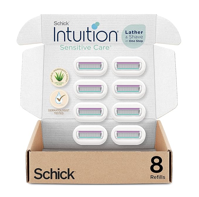 Schick Intuition Refill, Razor Blades with Organic Aloe for Women Sensitive Skin | 8 Count (Pack of 1)