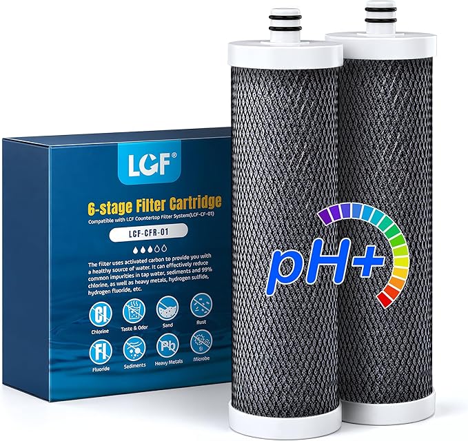 LCF Replacement Filter, Compatible with LCF-CF-01-ALK, Waterdrop Filter Replacement for WD-CTF-04 System, Replaces WD-CFF-02, 6+1-Stage, 𝐒𝐢𝐥𝐯𝐞𝐫 𝐈𝐨𝐧𝐬 Enhanced, 16,000 Gallons, 2-Pack