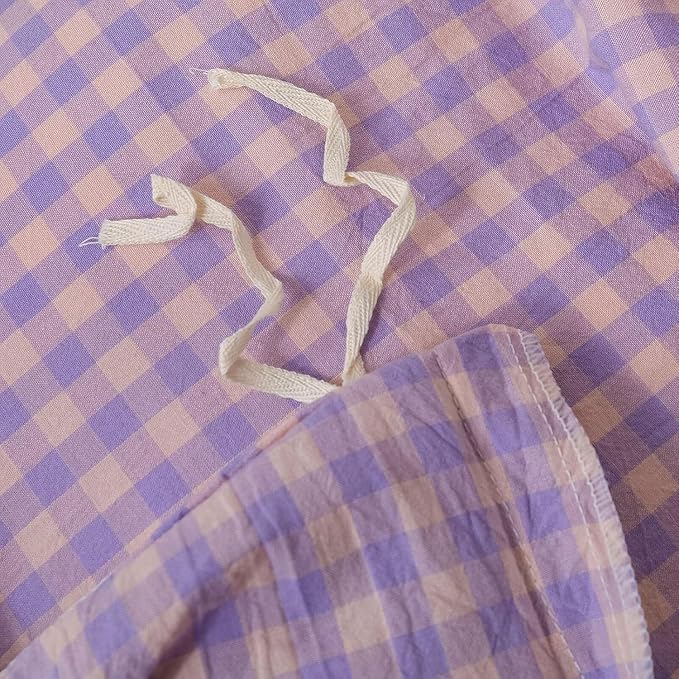 mixinni Purple Gingham Grid Duvet Cover Twin, 100% Washed Cotton Modern Geometric Bedding Set with 2 Pillowcases, Farmhouse Style Yellow Plaid Comforter Cover Set for Men & Women, Soft & Lightweight
