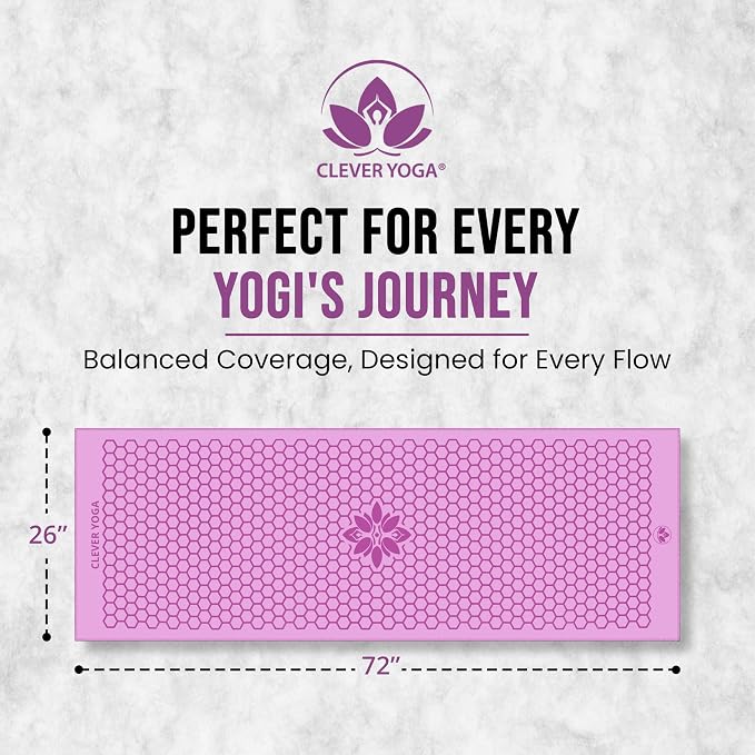 Clever Yoga Hot Yoga Mat Towel – Non-Slip Grip for Hot Yoga, Sweat Absorbent, Honeycomb Silicone Grip, Stays Flat – Ideal for Pilates, Travel, Washable & Lightweight - Lilac