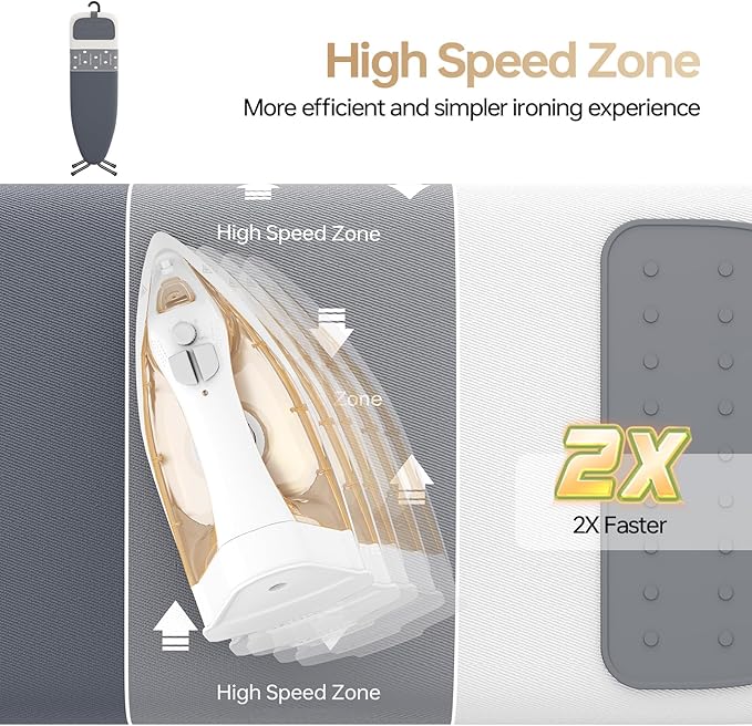 Foldable Ironing Board Standard Size, Iron Board Table Stand Foldable, Space-Saving Iron and Ironing Boards Set, Folding Ironing Boards Full Size with High Speed Zone & Silicone Rest 13x43 Steel Gray