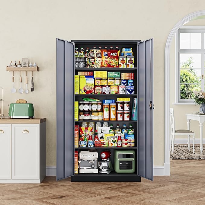 Metal Garage Storage Cabinets with Lock Door and Adjustable Shelves, Steel Tool Cabinets for Home,Office,Warehouse Organisieren (Black Gray)