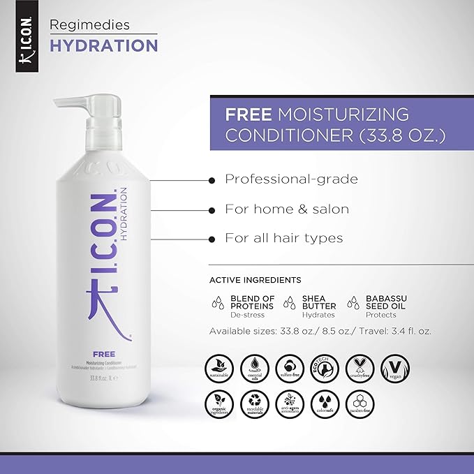 I.C.O.N. Free Moisturizing Conditioner, Salon-Quality Hair Care, 33.8-Ounce Bottle